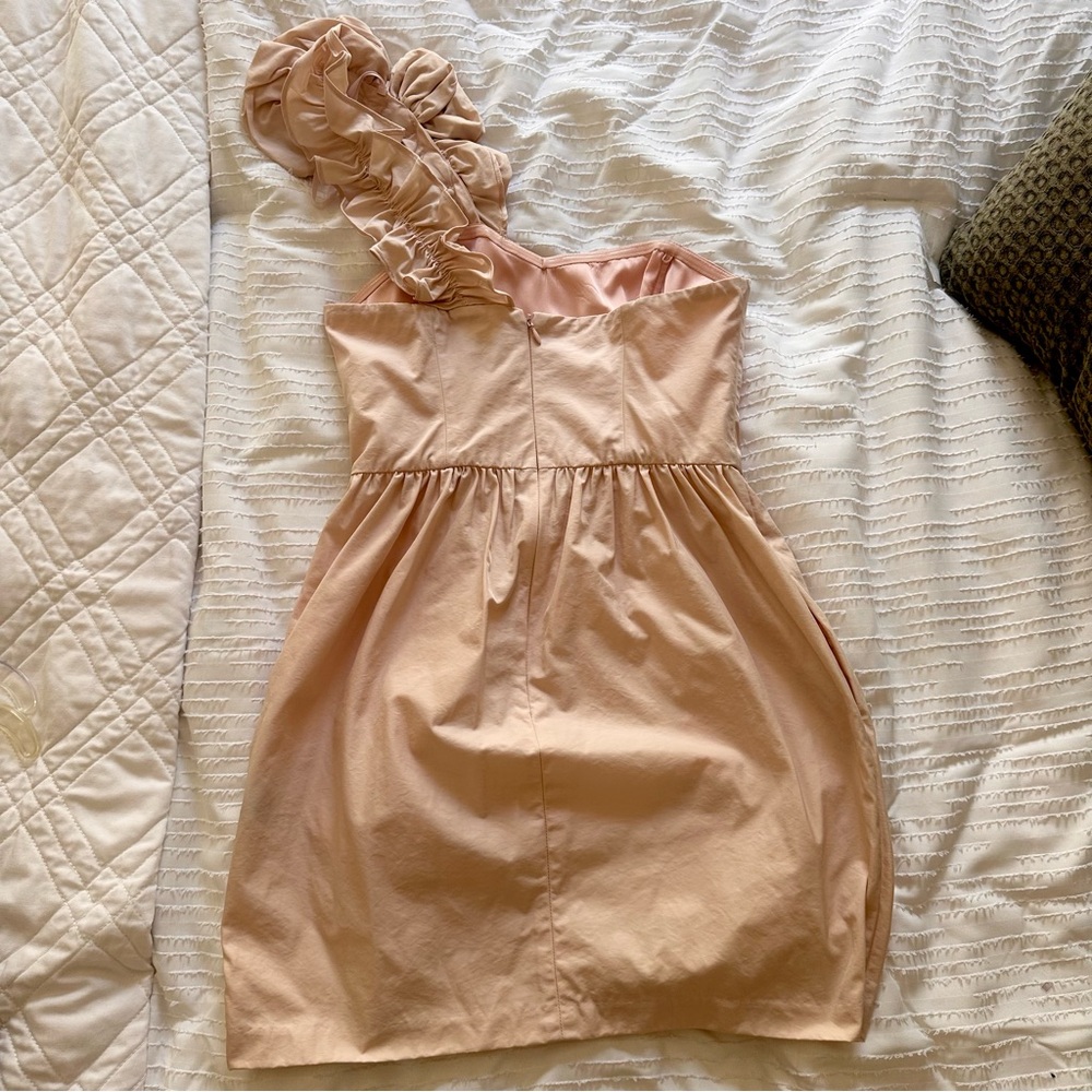 Marchesa One-Shoulder Rosette Cocktail Dress in Light Pink - Picture 5 of 6